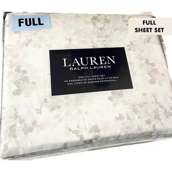 Ralph Lauren 4 Piece FULL SHEET Windsor Floral Cottage Gray White 100% Cotton